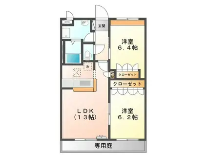 ロイヤルヒルズ鹿城(2LDK/1階)の間取り写真