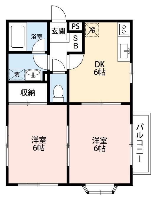 グランディールA(2DK/2階)の間取り写真