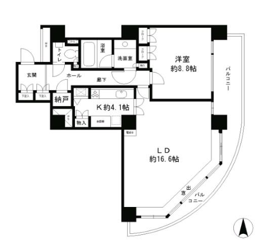 リバーポイントタワー(1LDK/13階)の間取り写真