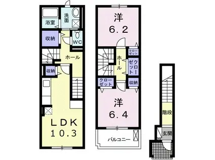 ロータスII(2LDK/2階)の間取り写真
