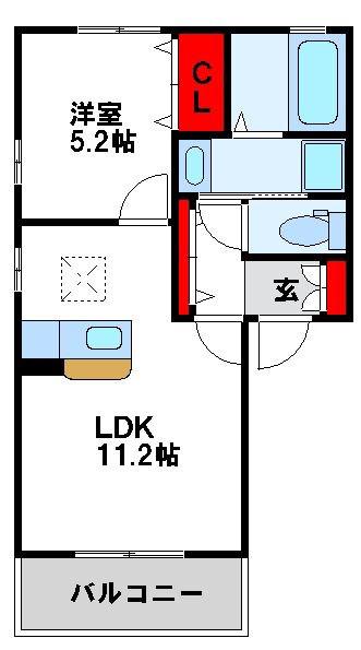 ボヌールアンドゥロワ D(1LDK/1階)の間取り写真