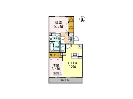 アベニュー花立(2LDK/2階)の間取り写真