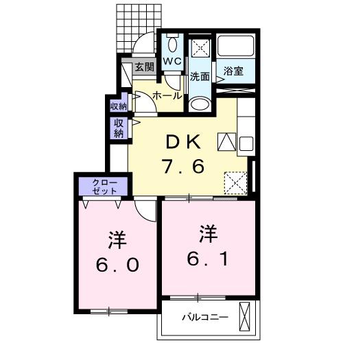 クレマチスIII(2DK/1階)の間取り写真