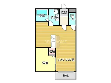 ミワパラディ花園西II(1LDK/1階)の間取り写真