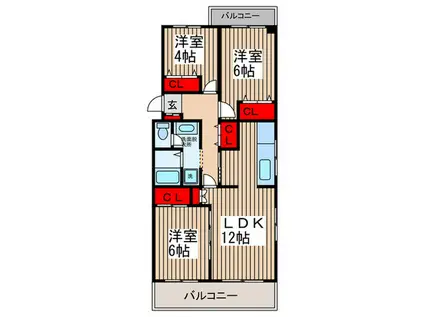ル・メール新松戸(3LDK/1階)の間取り写真