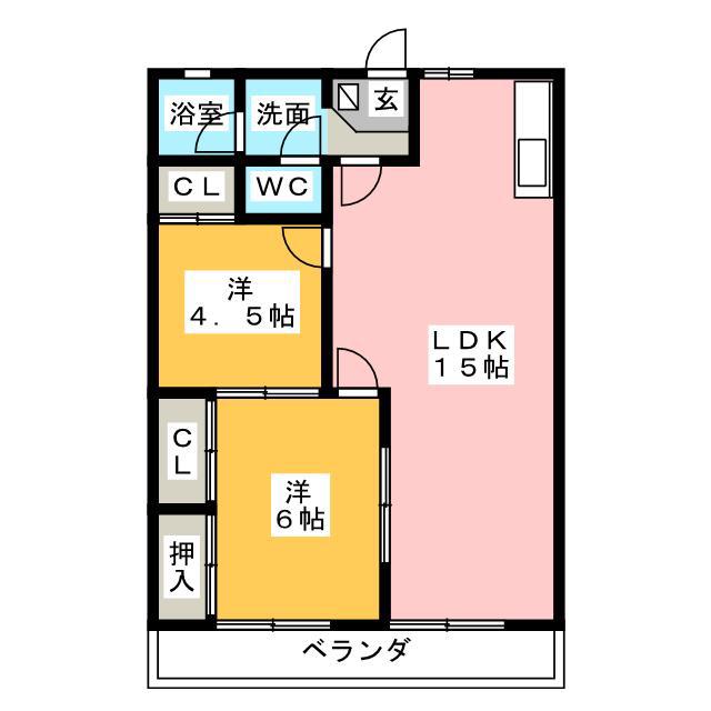 ウサミアパートメント(2LDK/1階)の間取り写真