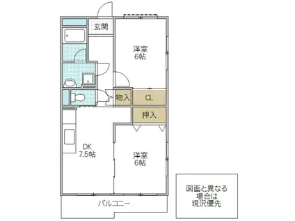 クレーベルス(2DK/1階)の間取り写真