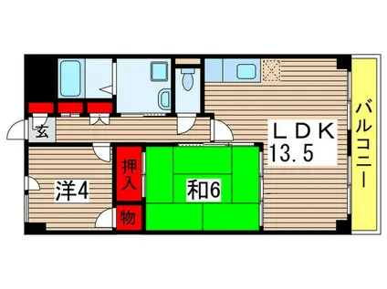 エクセルハイム海宝(2LDK/2階)の間取り写真