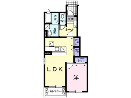 プリムローズB(1LDK/1階)の間取り写真