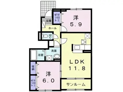 ベルガーデン 渚(2LDK/1階)の間取り写真