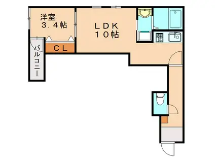 ウェリス東浜(1LDK/2階)の間取り写真