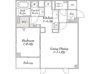 ミリアレジデンス高輪(1LDK/1階)の間取り写真