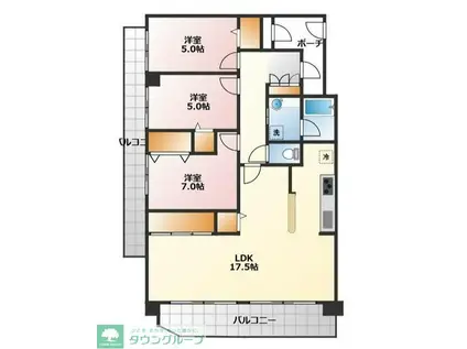 セントラルデュオ市が尾(3LDK/11階)の間取り写真
