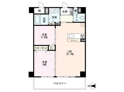 サンソレイユ秋篠(2LDK/4階)の間取り写真