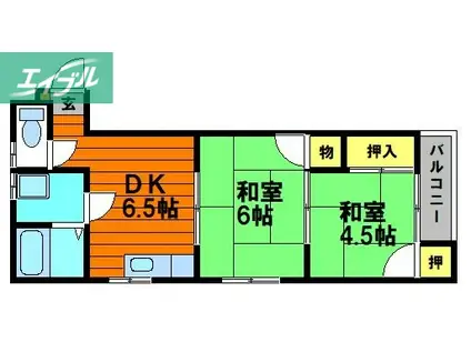 ハイネス新屋敷(2DK/2階)の間取り写真
