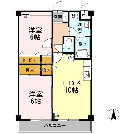 マンション紫雲 B(2LDK/3階)の間取り写真