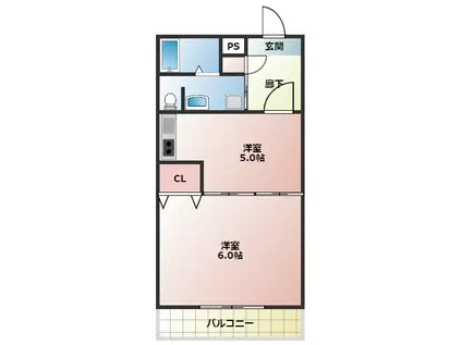 FUKUE BLD(1DK/7階)の間取り写真