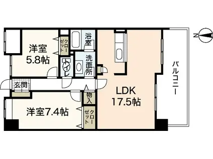 イワーサ楽々園(2LDK/4階)の間取り写真