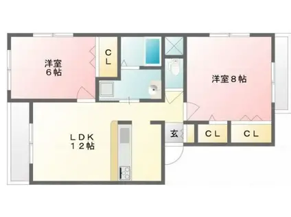 ニューガーデン弐番館 205(2LDK/2階)の間取り写真