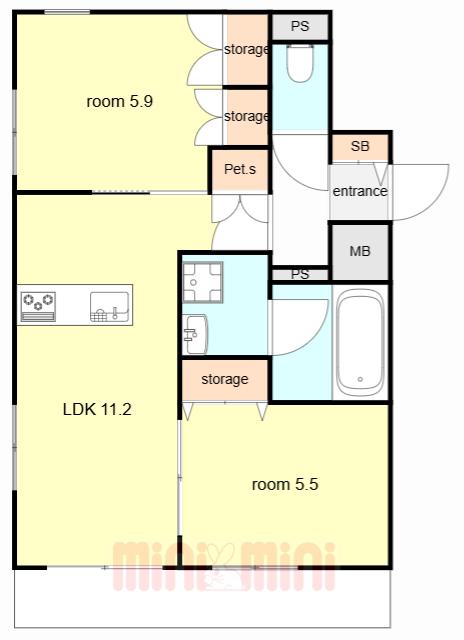 HEBEL MAISON 六甲篠原中町(2LDK/1階)の間取り写真