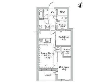 GREENCREST(2LDK/2階)の間取り写真