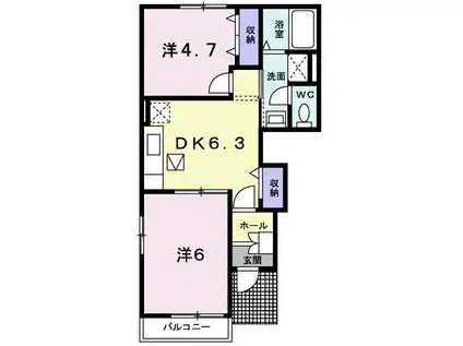 プラシードA(2DK/1階)の間取り写真