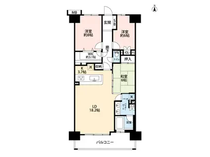 レイディアントシティ向ヶ丘遊園フランス街区(3LDK/9階)の間取り写真