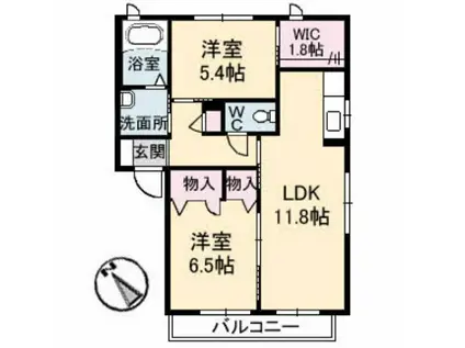 メルシイ府中(2LDK/1階)の間取り写真