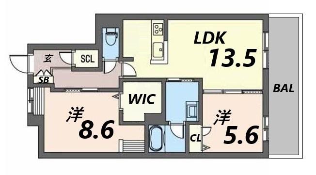 オカバ姫路青山シャーメゾンA(2LDK/2階)の間取り写真