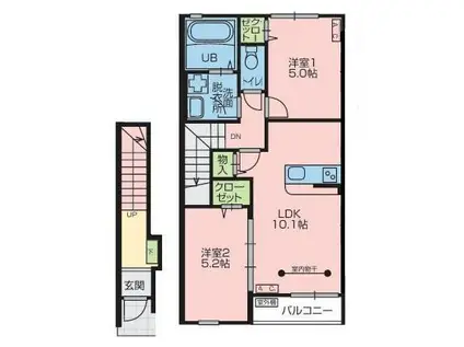 K C棟(2LDK/2階)の間取り写真