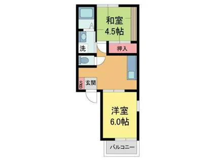 逆瀬台ハイツ(2DK/2階)の間取り写真