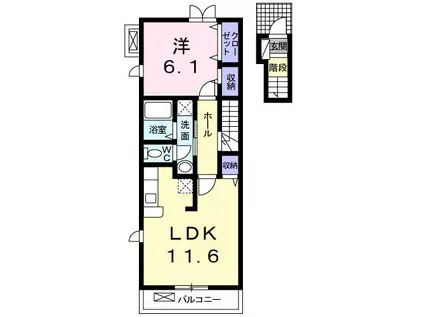 ハッピーレインボー(1LDK/2階)の間取り写真