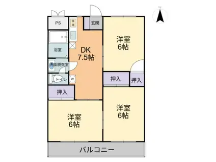 旭ビル(3DK/4階)の間取り写真