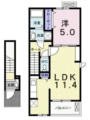 ティアモ・グロリオーサ II(1LDK/2階)の間取り写真