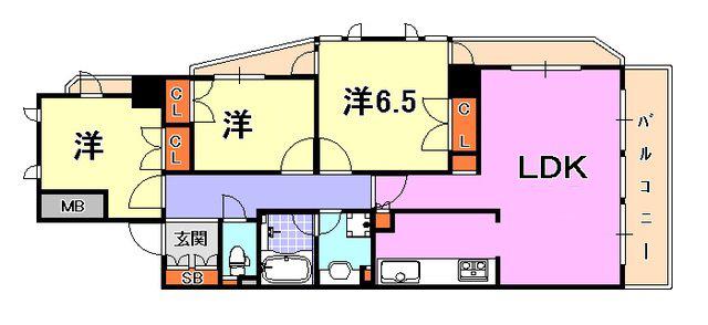 アーバネックス三宮磯辺通(2SLDK/3階)の間取り写真