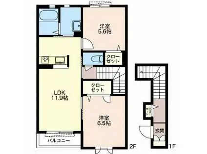 グランメール(2LDK/2階)の間取り写真