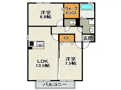 MODESTY(2LDK/2階)の間取り写真
