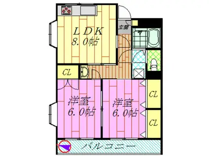 ロングエイトII(2LDK/4階)の間取り写真