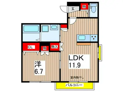 フリーデン平井(1LDK/2階)の間取り写真