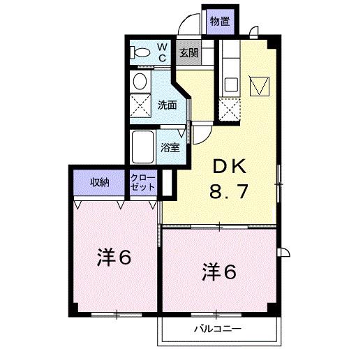 ソレイユトヨダB(2DK/1階)の間取り写真