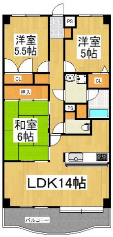 キャッスル北の台(3LDK/2階)の間取り写真