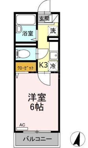 小田急江ノ島線 六会日大前駅 徒歩9分 2階建 築24年(1K/2階)の間取り写真