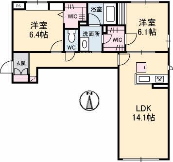グランヴェール辰巳(2LDK/1階)の間取り写真