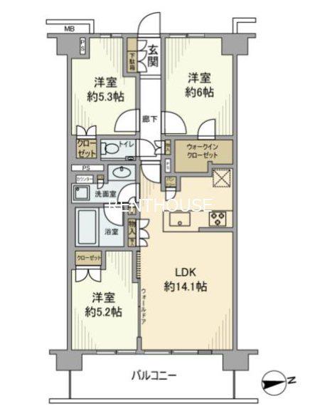 ブランズシティ調布(3LDK/5階)の間取り写真