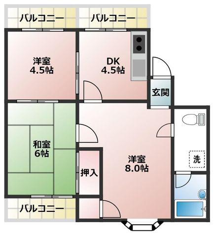ラセーヌ東林間(3DK/3階)の間取り写真