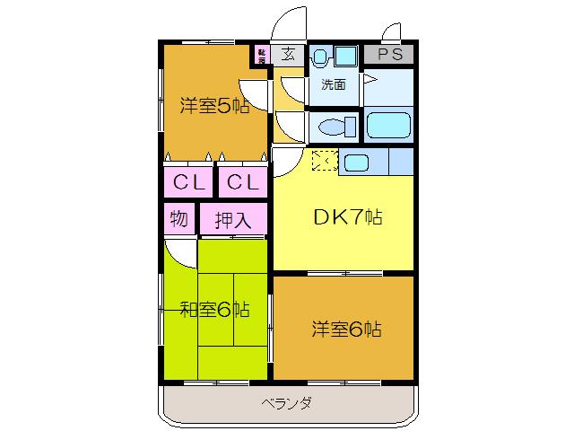 ファミール山泉(3DK/3階)の間取り写真