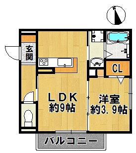 D-ROOM ノース PARK 三田(1LDK/2階)の間取り写真