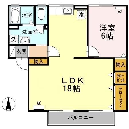 GRACEKUMANOIIB棟(1LDK/1階)の間取り写真