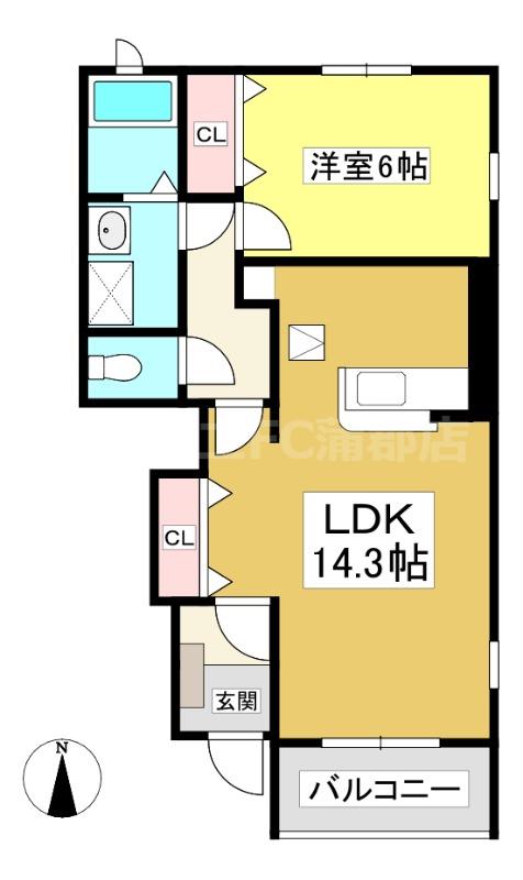 ウィステリア ヒル(1LDK/1階)の間取り写真