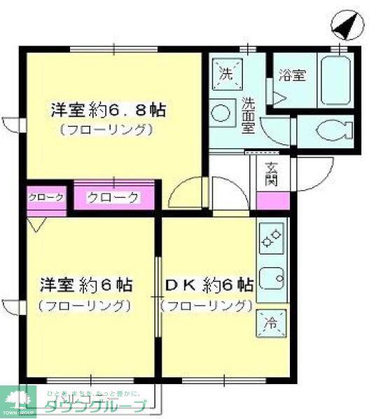 ランドコートA棟(2DK/2階)の間取り写真
